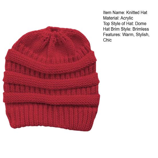 Женская шапка с отверстием для хвостика Зимняя теплая вязаная шапка с отверстием для хвоста Мягкая эластичная шапка крупной вязки для небрежного высокого пучка