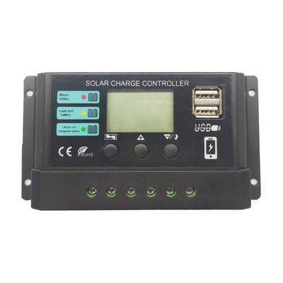 Контроллер заряда солнечной батареи 10А/20А/30А с двумя USB-портами 12В 24В Контроллер для солнечной панели PV ШИМ Регулируемый для свинцово-кислотных и литиевых аккумуляторов
