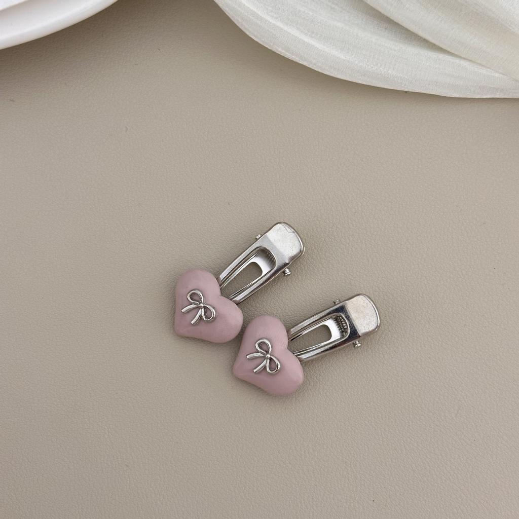 2pcs New Sweetcute Silver Bow Imitation Leather Duck Bill Clip Hairpin Bangs Side Headwear Girls Kids Women Hair Accessories