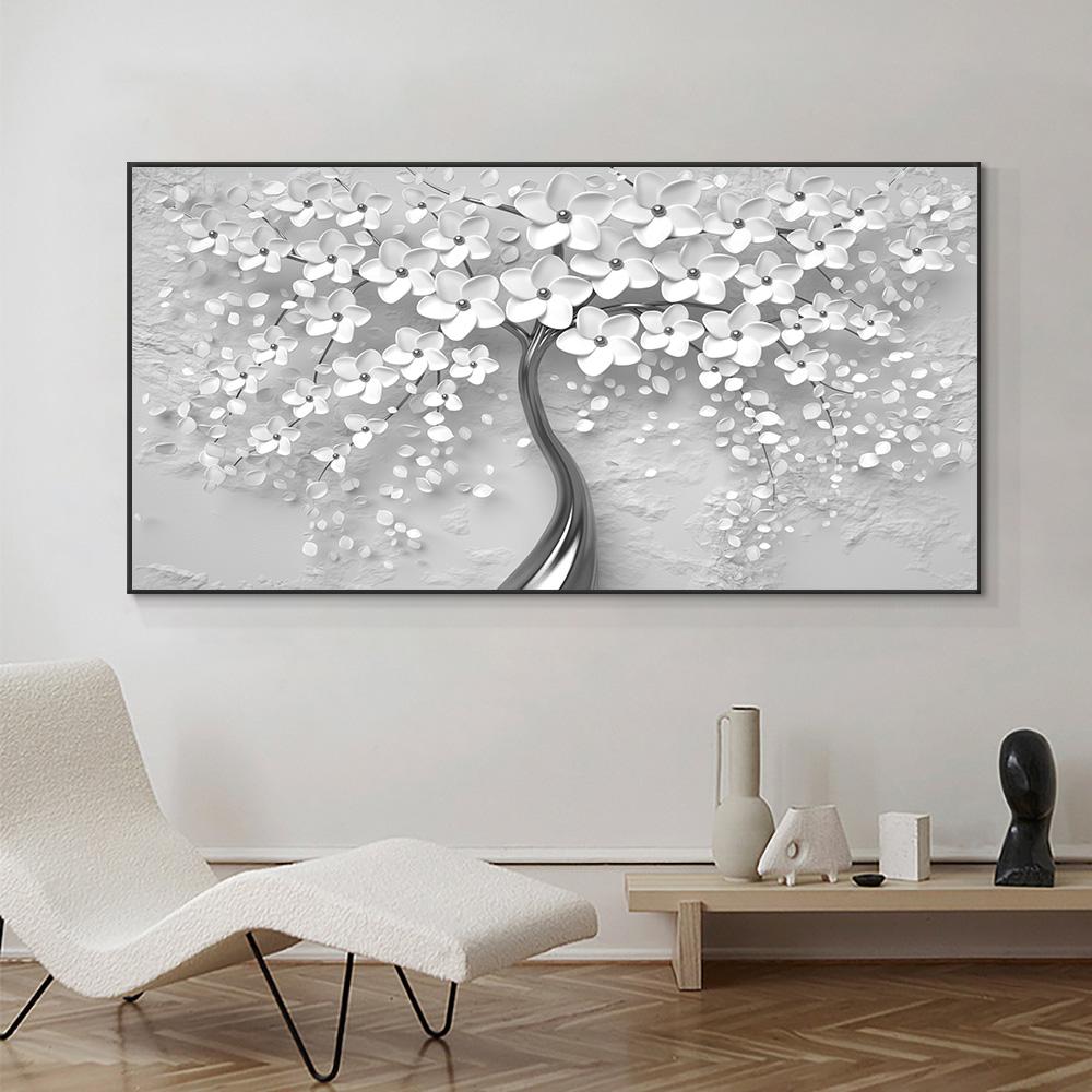 Абстрактные 3D белые цветы холст картина современные плакаты с скандинавскими растениями и принты настенная художественная картина для гостиной домашний декор