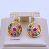 Korean Trendy Colored Round Zircon Drop Earrings for Women Fashion Gold Color Earring Jewelry Party Accessories