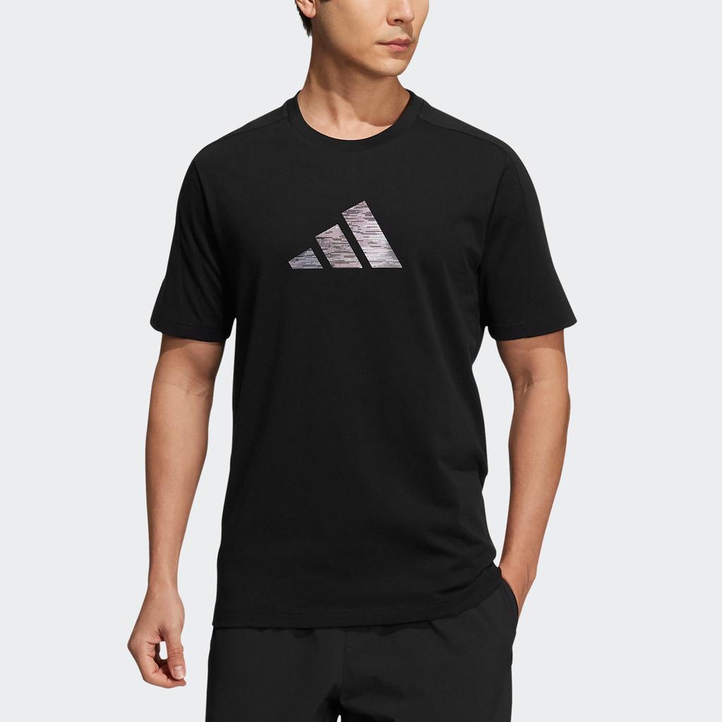 adidas Fi 3-Bar Tee Logo Повседневная спортивная футболка с круглым вырезом и коротким рукавом Мужские топы Черный H39354