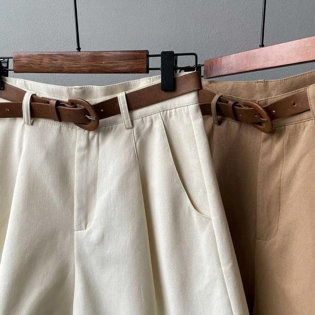 Summer Wide Leg Shorts Women Office High Waist Suit Shorts Beige Oversize Loose Button Solid Classic Casual Shorts With Belt New