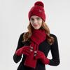 Women's Winter Hat Scarf Gloves Set Faux Fur Pompom Ball Knitted Cap Long Scarf Touch Screen Gloves Set for Cold Weather