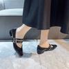 Fashion 2025 New Spring Autumn Women Double Buckle  Shoes Leather Square Head Square Heel Solid Color Women's Shoes