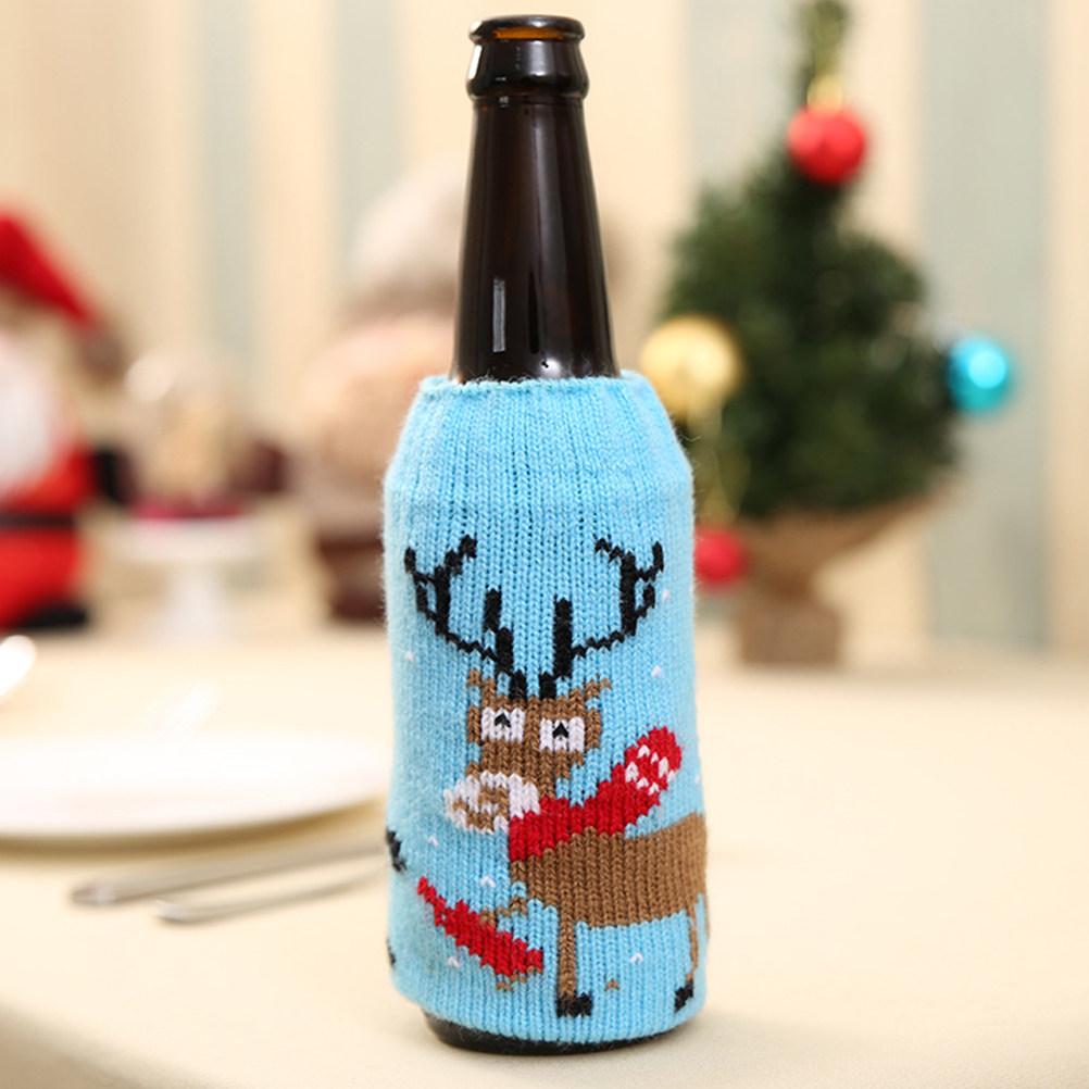 4 шт. Рождественский чехол для пивной бутылки Xmas Вязаный мешок Мешочек для винной бутылки Декор для вечеринки Снежинка Елка Олень Пряничный человечек