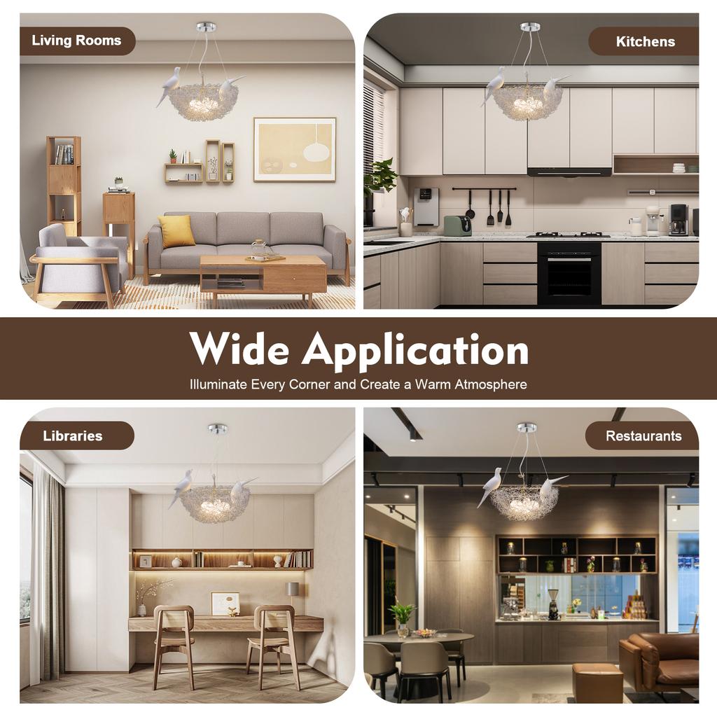 Люстра 'Птичье гнездо' 5-ламповый потолочный светильник с G4 светодиодными лампами, регулируемая высота для гостиной, столовой, спальни, внутреннее освещение