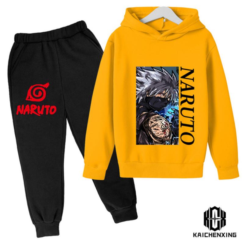 Комплект с капюшоном Наруто, детская одежда, одежда для маленьких девочек, повседневные свитера с капюшоном, детская одежда с капюшоном + брюки, 2 шт.
