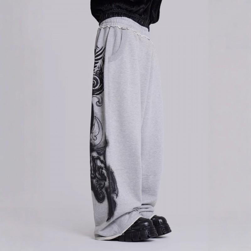 Y2K Streetwear Wide Leg Trousers With Graphic Print Loose Fit Mid-Rise Straight Pants Men Women