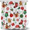 Christmas Shower Curtain Cute Reindeer Cookies Snowflake Red Green Xmas Balls Pine Tree Candy Holly Berry Winter Holiday Happy