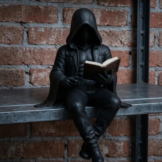Статуя Мужчины в Мантии Читающего Готический Мистический Читающий Фигурка Фэнтези Черная Мантия Сидящая Скульптура для Хэллоуина Полки Книжной Стола Декор