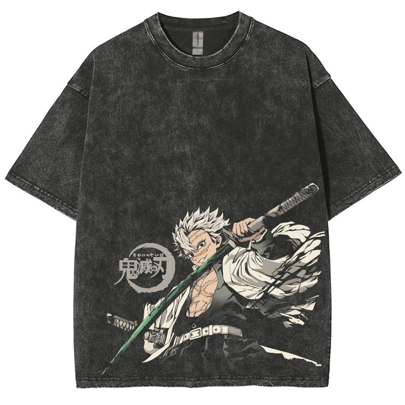 Аниме Demon Slayer Shinazugawa Sanemi Принт Футболка Мужская Женская Футболки из стираного хлопка Оверсайз футболка Харадзюку Мужская футболка