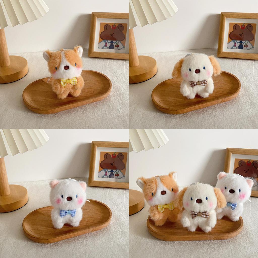 Милая Плюшевая Собачка с Короткой Шерстью и Бантиком для Украшения Рюкзака