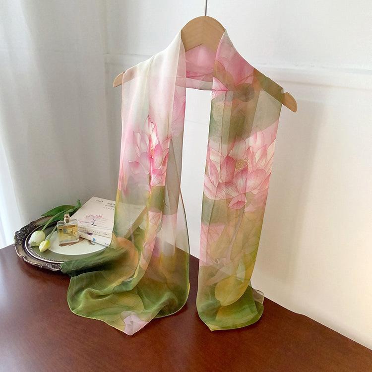 Spring Style Cicada Wings Long Silk Scarf for Women Spring and Autumn Thin Style Fashionable and Versatile Georgette Multi-color Printed Long Scarf