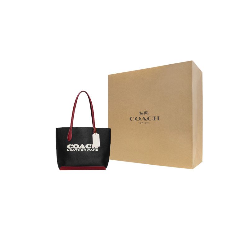 Coach Kia 30 Color Block Сумка-тоут с застежкой-кнопкой и принтом логотипа из фактурной кожи Женские сумки-тоут Черный CE734-B4M2