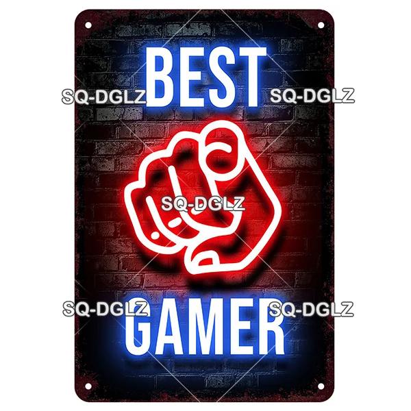 SQDGLZ Винтажная Игровая Зона Неоновая Металлическая Вывеска Жестяная Табличка Домашний Бар Дверь Настенный Декор Наклейка Мужская Берлога Декор Табличка Постер Подарок