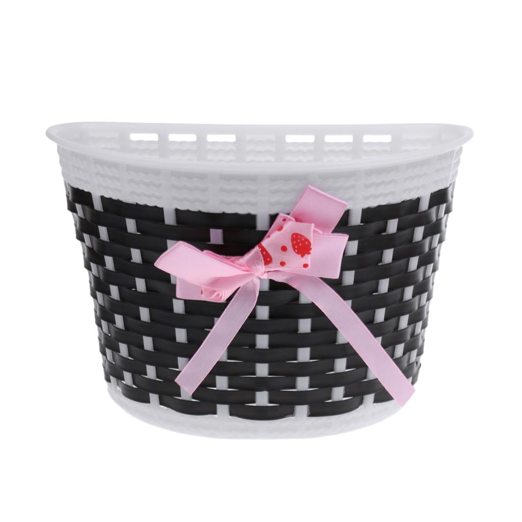 Bike Cycle Front Basket Detachable Plastic Handlebar Mount for Kids with Decorative Bows Storage for Bicycle