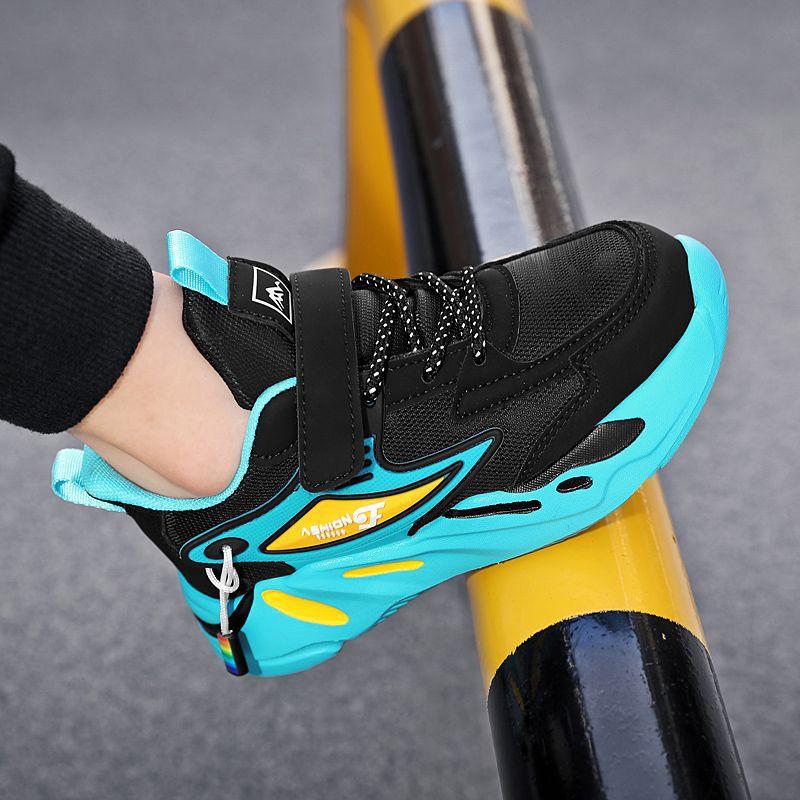 Обувь для мальчиков, спортивная обувь, осенние школьные кроссовки для бега, детская сетчатая кожаная повседневная обувь для среднего и старшего возраста, нескользящая и износостойкая