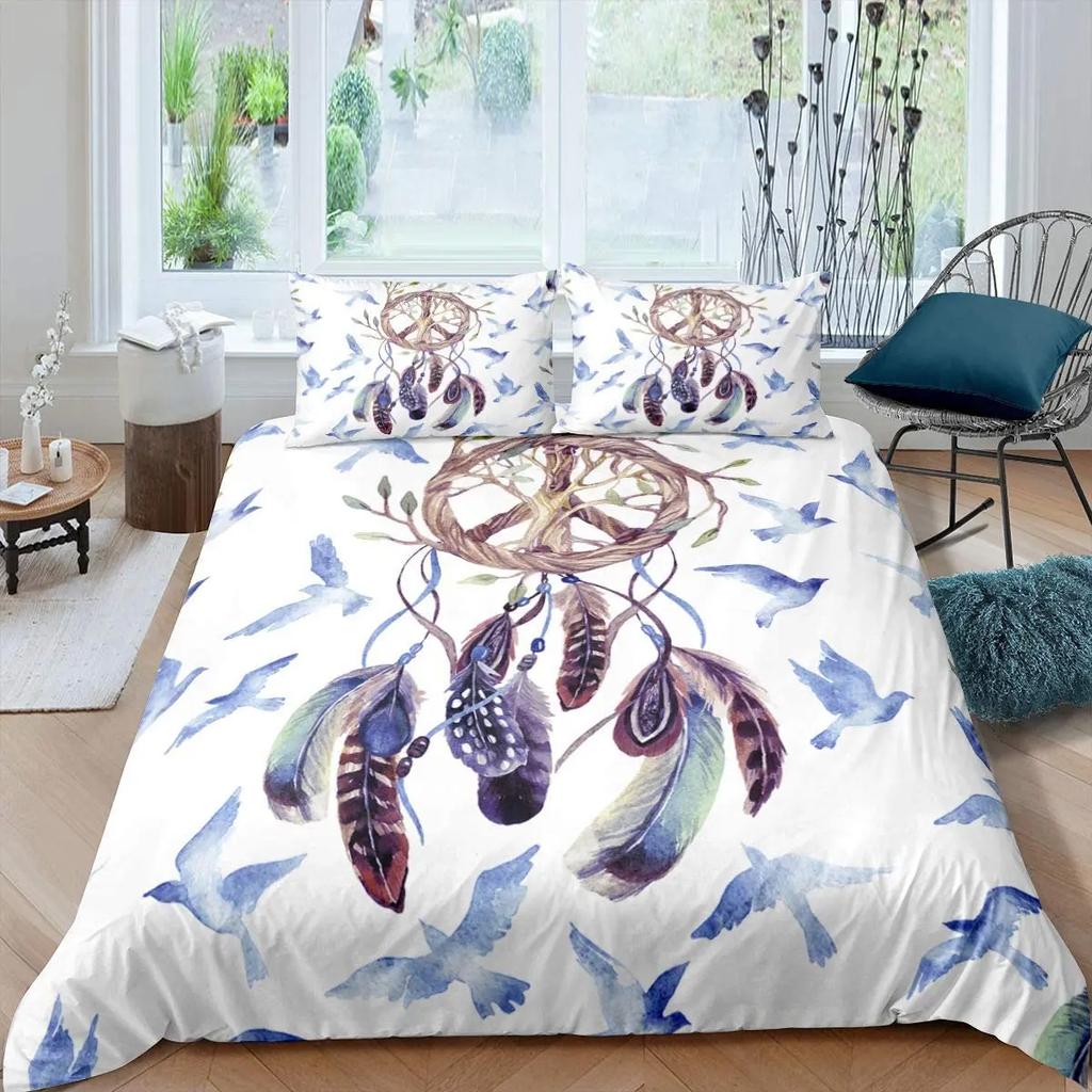 Dream Catcher Duvet Cover Dream Catcher Galaxy Bedding Set Boho Feather Comforter Cover Indian Tribal Soft Polyester Quilt Cover
