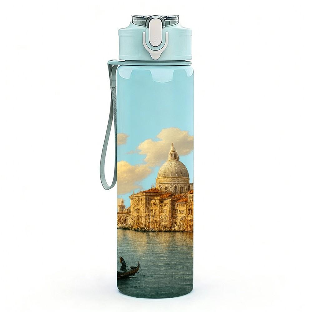 1PC Venice Water City Landscape Art 750ml Color Plastic Sports Water Bottle Leakproof Flip Straw Lid For Sports Office Home Use