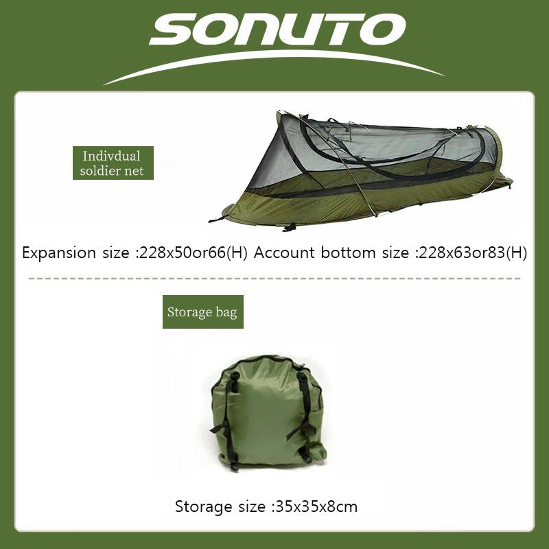 Sonuto-палатка для кемпинга для одного человека, легкая нейлоновая палатка, тактическое укрытие с противомоскитной сеткой, водонепроницаемое поле для защиты от комаров