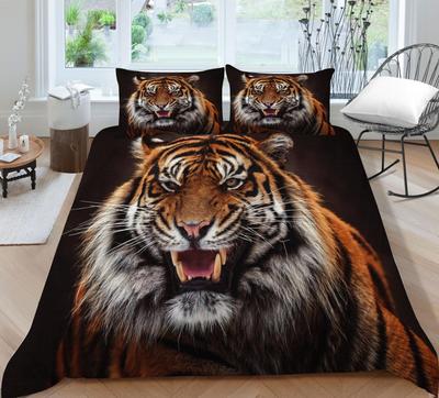 Комплект постельного белья с принтом свирепого тигра в виде пухового одеяла с черным фоном, стираная микрофибра, 2 / 3 комплекта пухового одеяла, комплект постельного белья