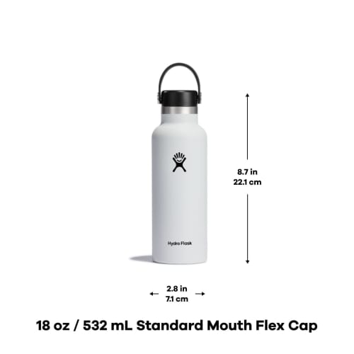Hydro Flask Stainless Steel Water Bottle, Standard Mouth with Loop Cap (White, 18-Ounce (532ml))