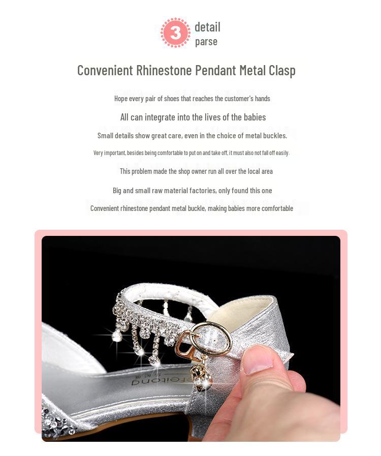 Розовые сандалии принцессы со стразами для девочек - Дышащие и модные в корейском стиле для летних выступлений детей среднего и старшего возраста