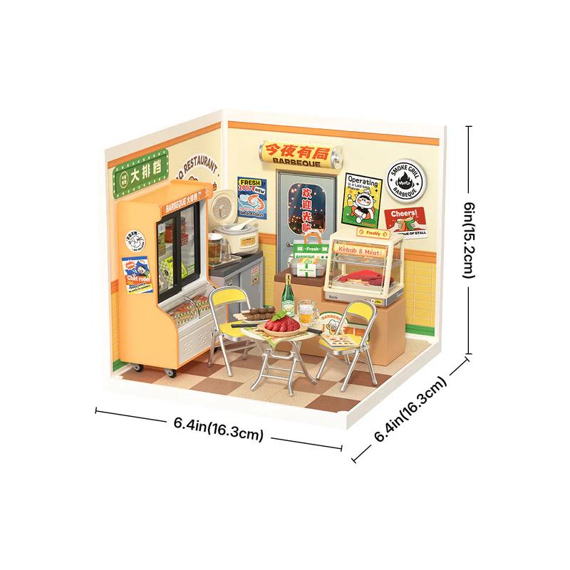 Robotime Super Creator DIY Miniature House Kit Model Kits for Adult To Build Home Desk Bookshelf Decoration Hong Kong Bites Cafe