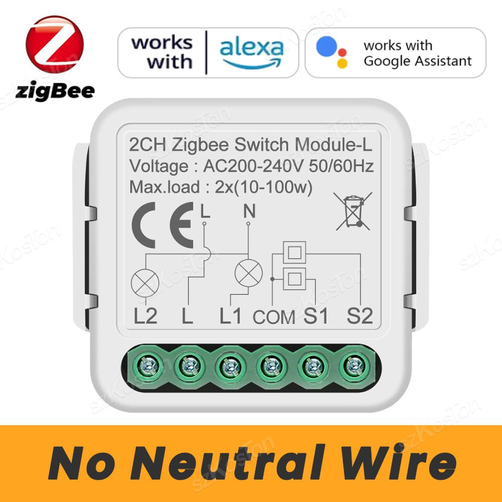Tuya Zigbee Умный Мини-модуль переключателя Реле Без нейтрального провода 1 2 3 4 Клавиши Двухстороннее управление Работает с Alexa Google Home
