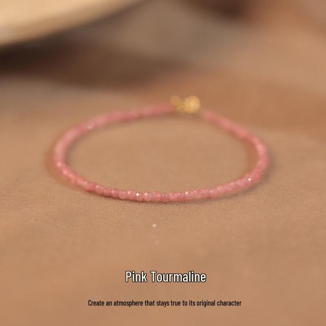 Изысканный браслет из розового турмалина ручной работы для женщин - Натуральные кристальные украшения с бусинами