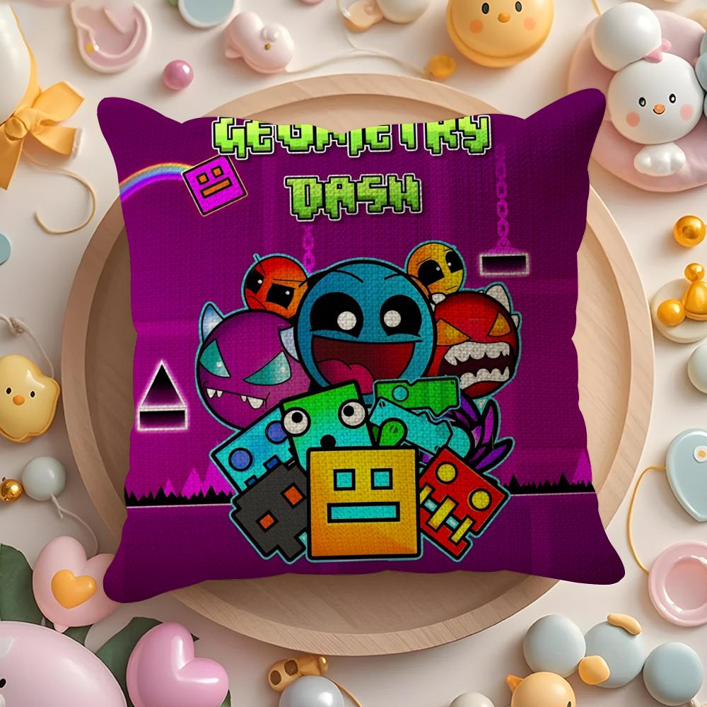 Art GGeometry Dash Video Game Pillow Case Pattern Printed Pillowcase for Living Room Sofa Cushion Cover Bedroom Decor