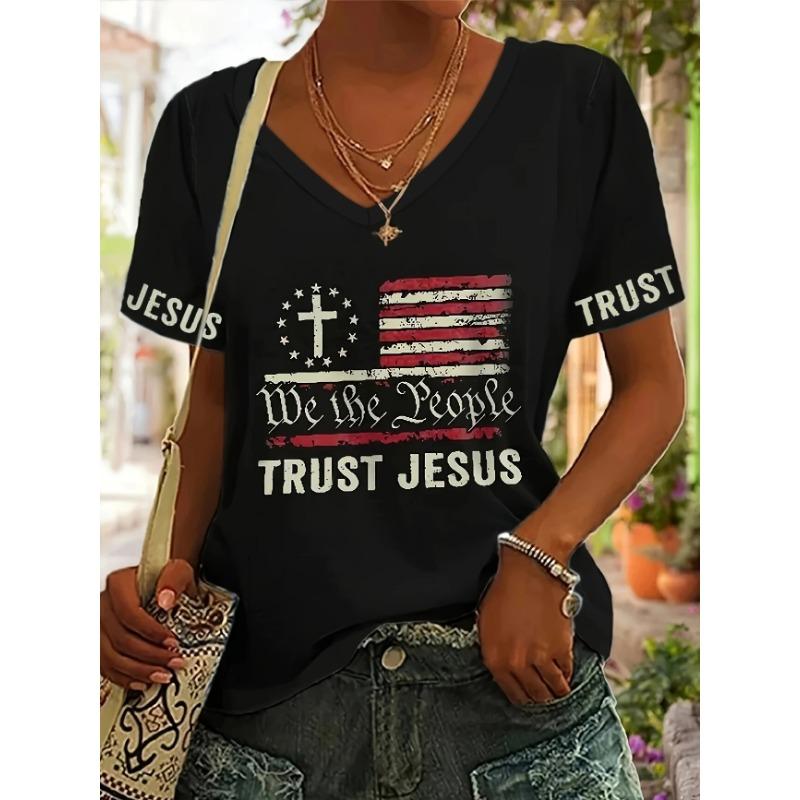 2026 New Star Print Women's T-Shirt Plus Size Top America Flag Summer Women's Trendy Clothing