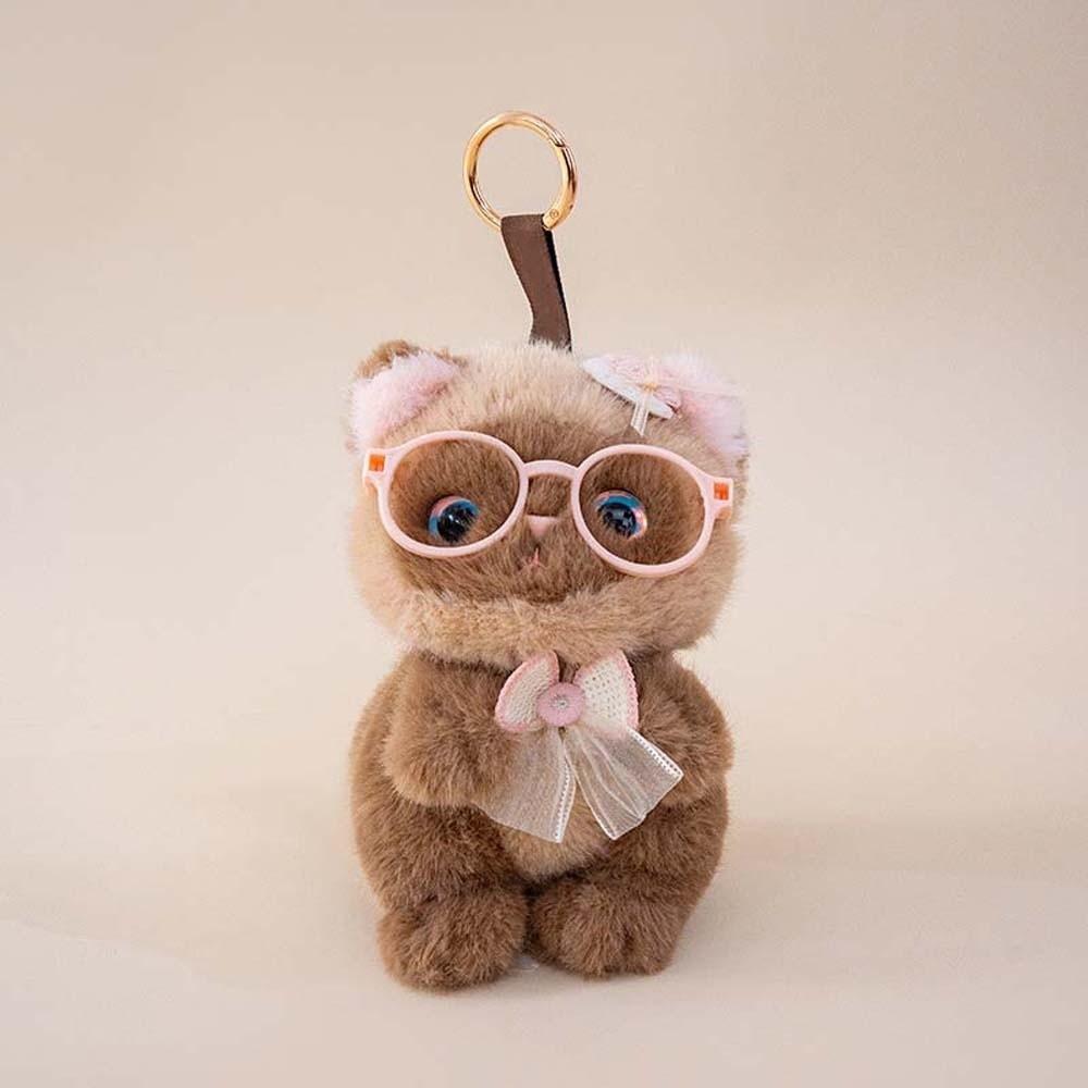 Soft Cute Cat Keychain Small Comfort Stuffed Animal Kawaii Glasses Key Ring Daily Accessories