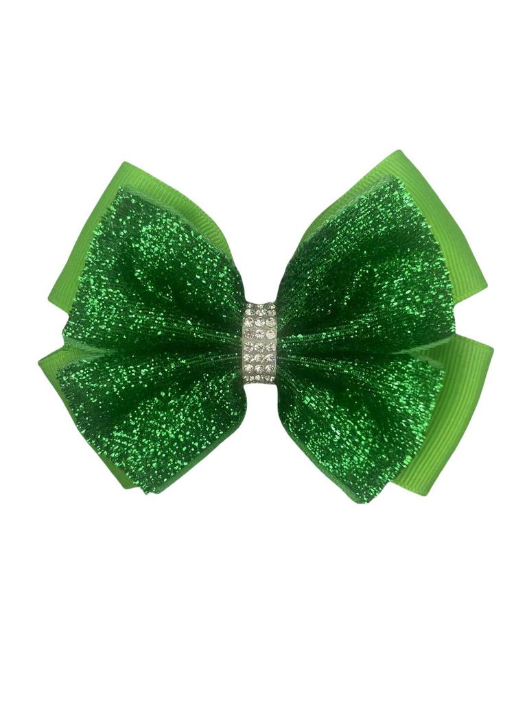 European Style Kids Sequin Bow Hair Clip with Rhinestones - Shiny Double Layer Accessory