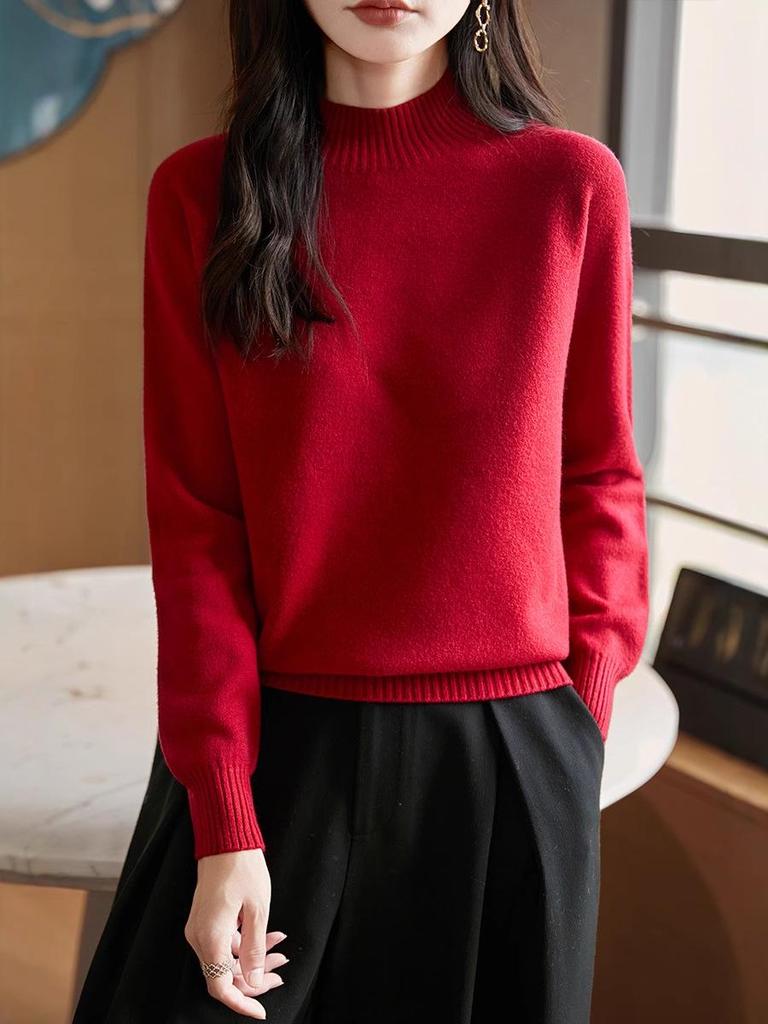 Женский очень толстый бесшовный вязаный свитер - Цельный, с полувысоким воротником, длинным рукавом, свободного кроя, облегающий базовый слой, дизайн 2025