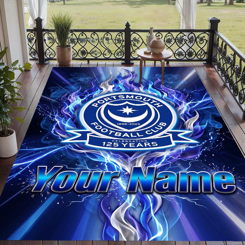 Custom Text Printed Rug Portsmouth FC Non Slip Floor Carpet For Home Room Decor
