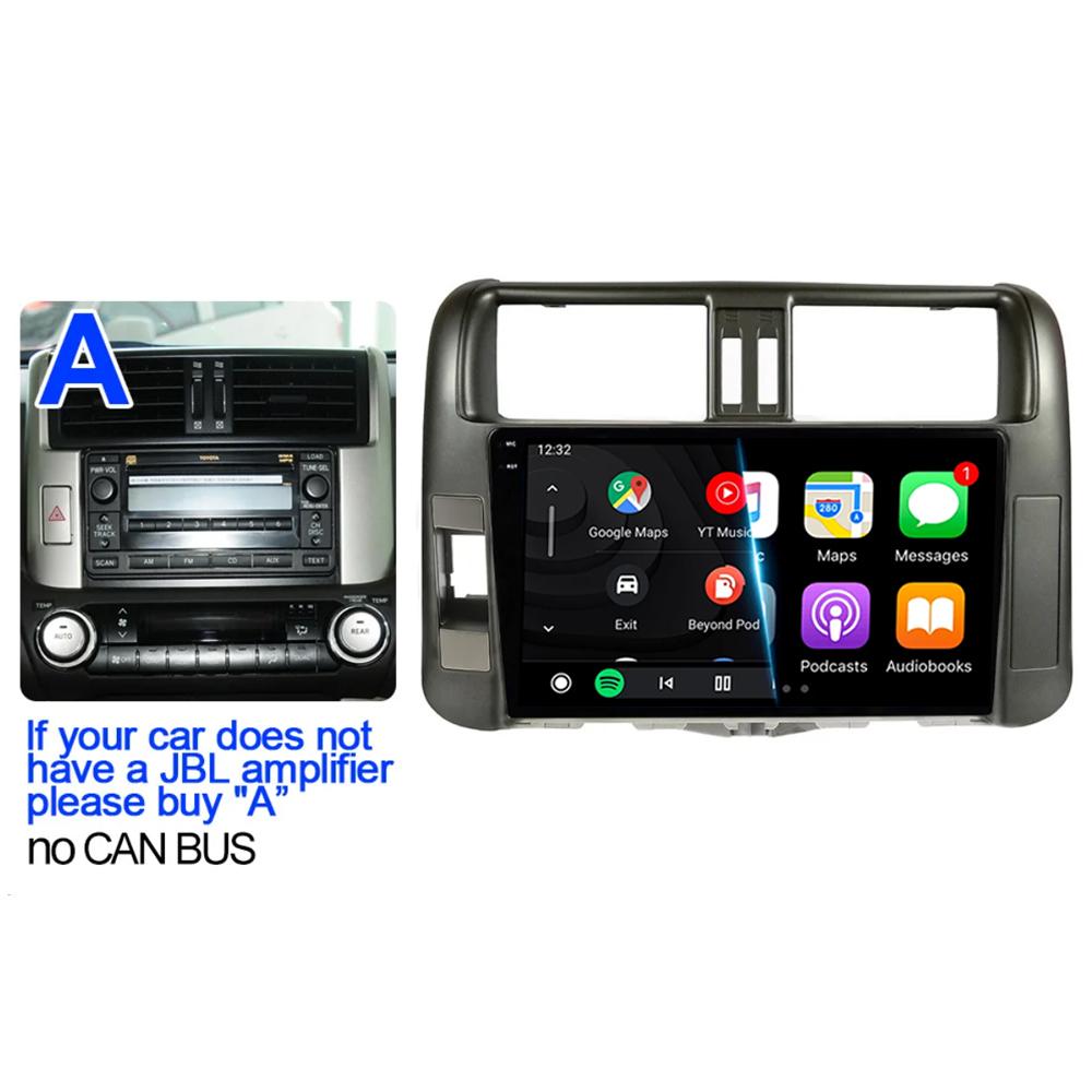 Car Radio Android 14 Carplay Auto For Toyota Land Cruiser Prado 150 2009 - 2013 Navigation GPS Multimedia Player Video Stereo BT