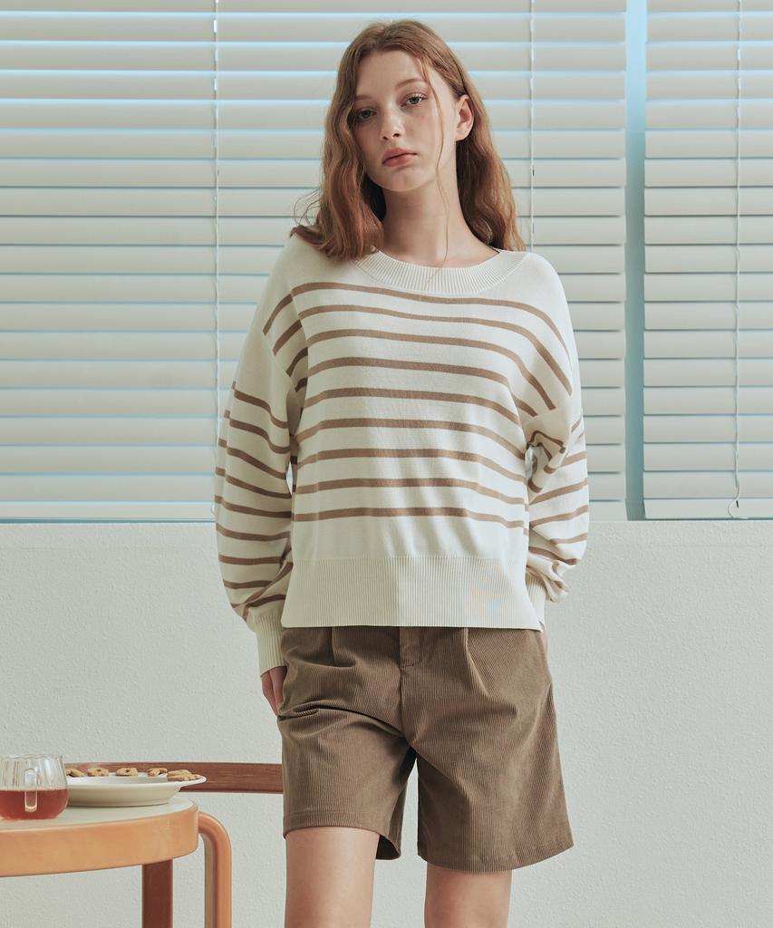 ZEROSTREET [3 Colors] Striped Round Neck Knit