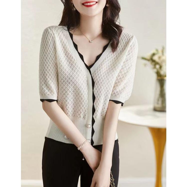 Женская трикотажная футболка с короткими рукавами, летняя новая модная приталенная футболка с V-образным вырезом, футболка из ледяного шелка