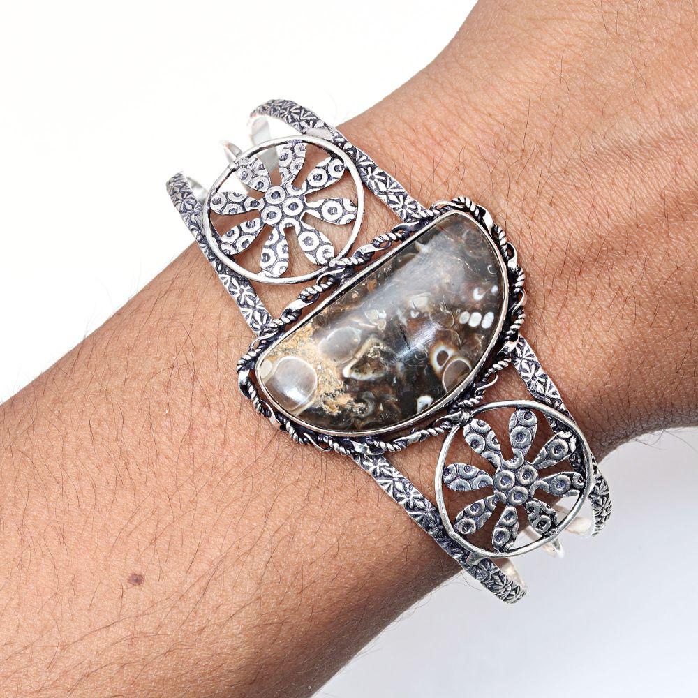 Turtela Jasper Gemstone Handmade Silver Jewelry Cuff Bracelets 7''Adjustable