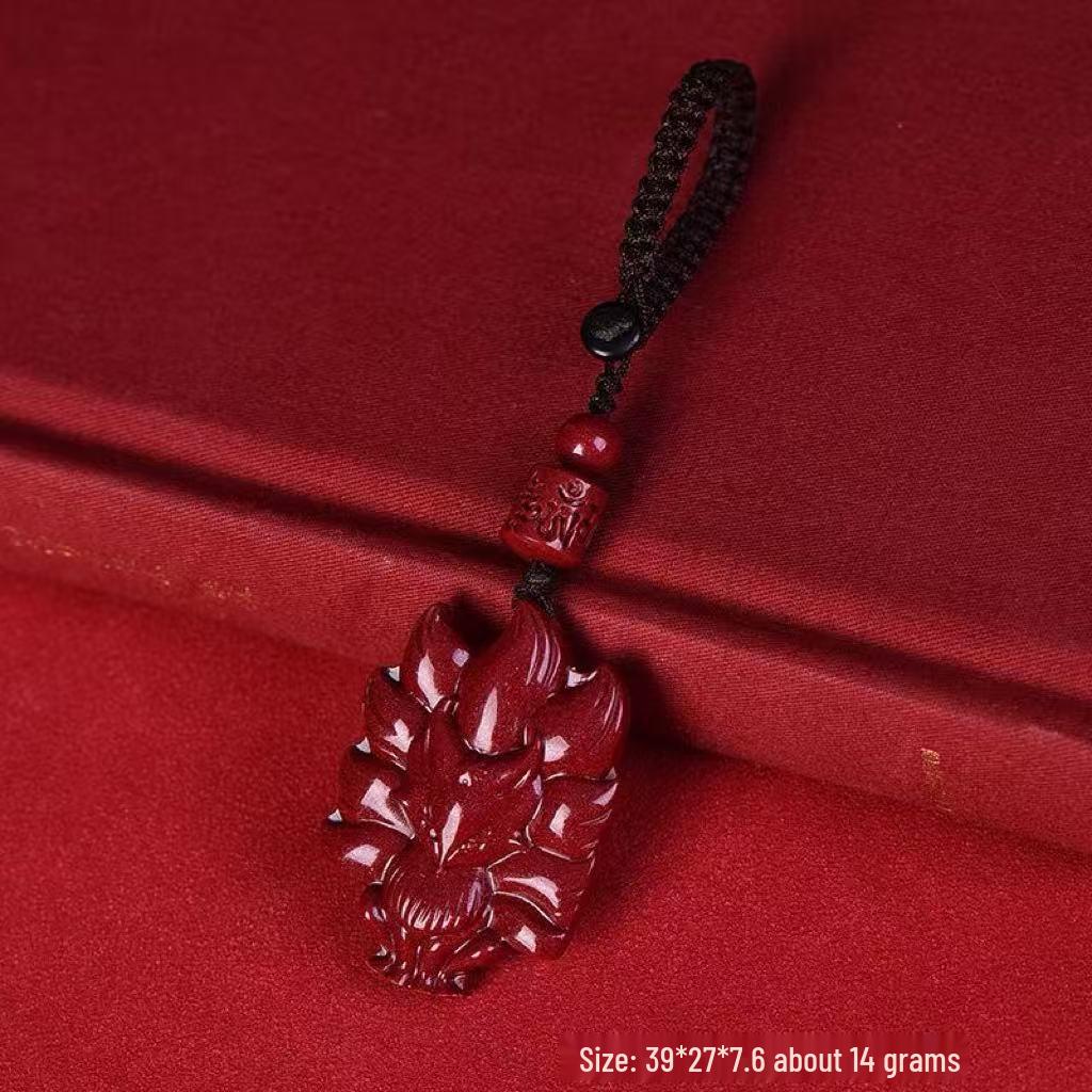 Кулон-ожерелье и брелок-шарм из циннабара, красной цинчжоуской глины, с изображением девятихвостой лисы