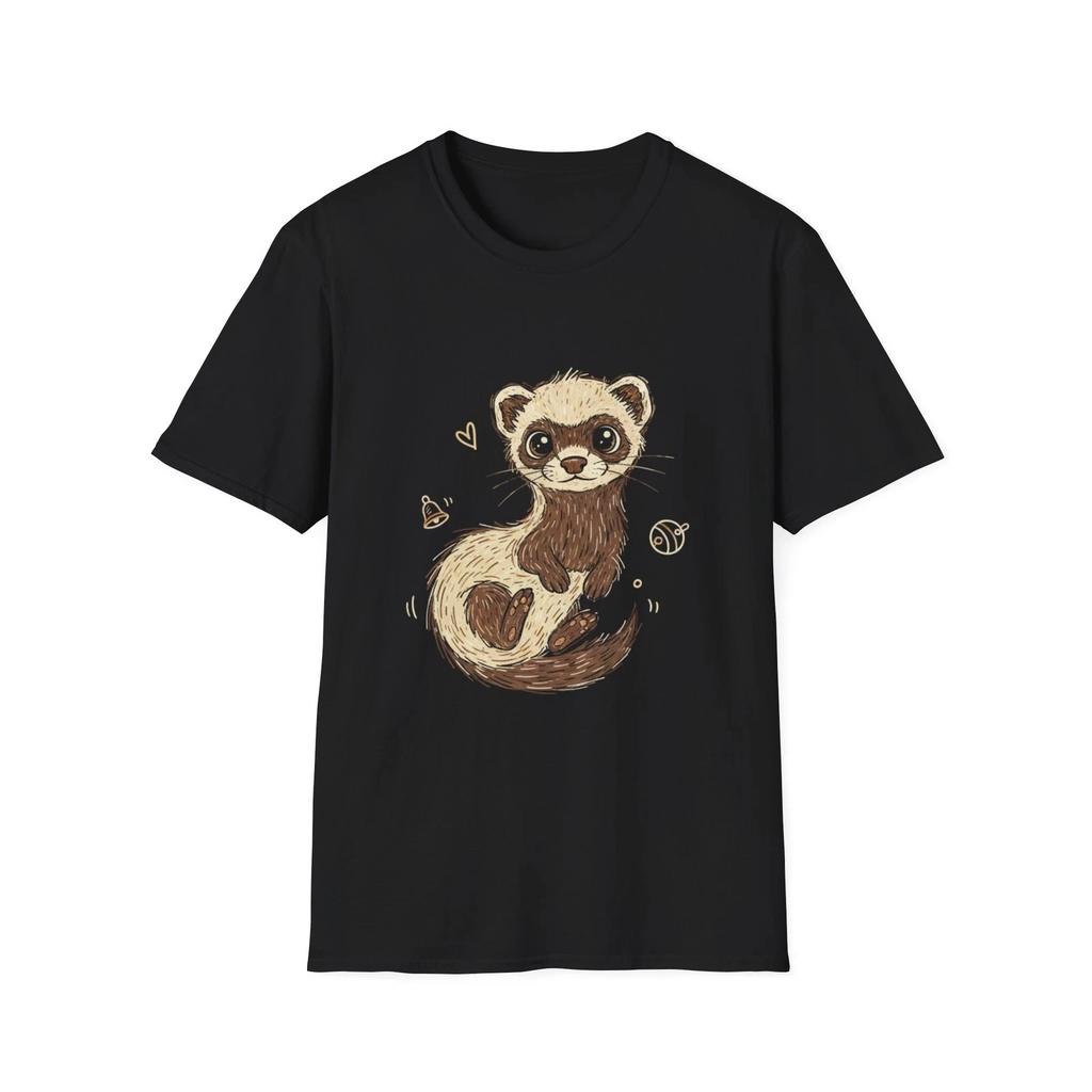 Ferret Cute Hand-Drawn Illustrated Black Tee Kawaii Graphic T-Shirt