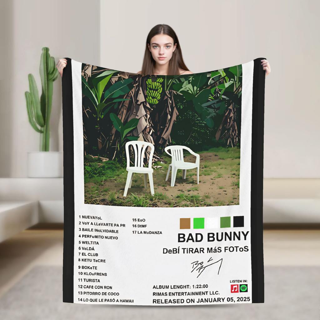 Плед с портретом пуэрториканского рэпера Bad Bunny Теплый модный плюшевый плед для детской спальни Фланелевая простыня Покрывало для кровати