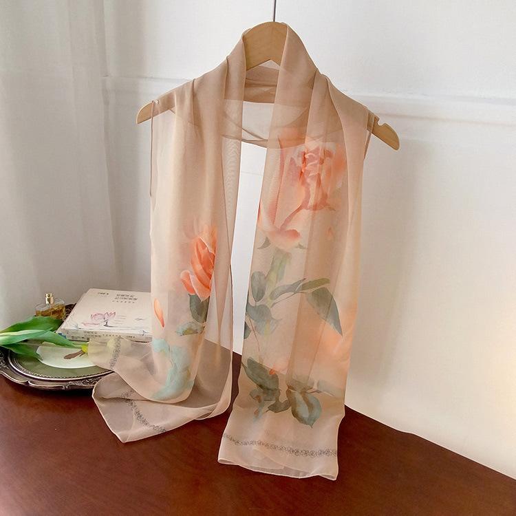 Spring Style Cicada Wings Long Silk Scarf for Women Spring and Autumn Thin Style Fashionable and Versatile Georgette Multi-color Printed Long Scarf