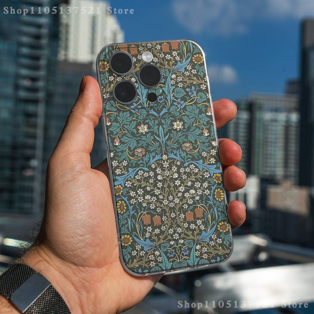 Art W-William M-Morris Phone Case For iPhone 16,15,17,12,13,14,11 Max,Pro,Plus,X,XS,XR,SE4,E Mini Transparent Cover
