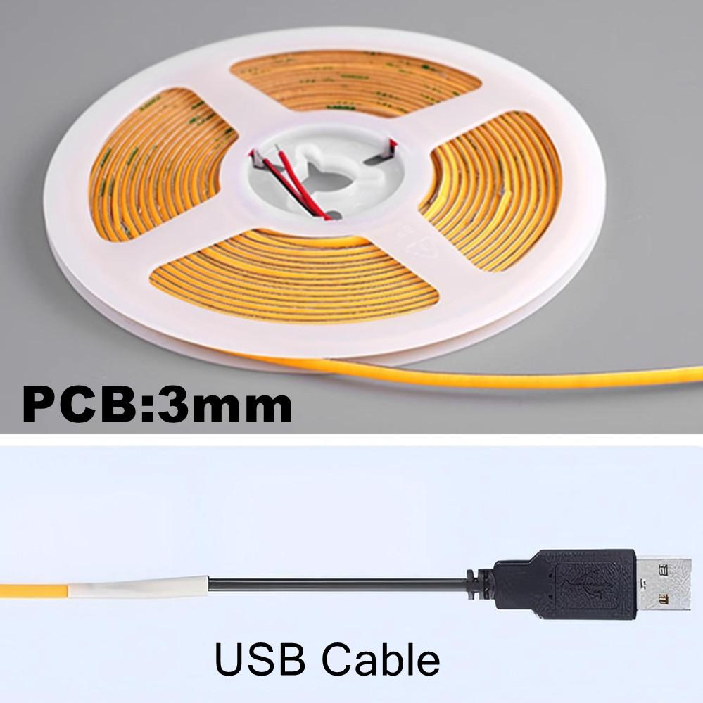 3MM Ultra Thin COB LED Strip 5V Colorful Dimmable 3000K 4000K 6000K High Density Flexible Light 400LEDs for DIY Home Decor Lamp