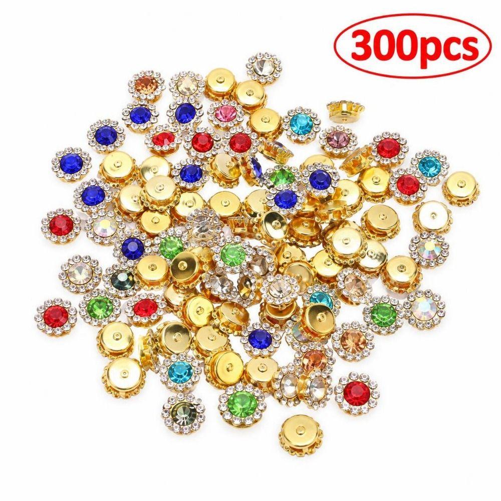 300pcs Assorted Color Rhinestone Buttons Flower Rhinestones For Headband Embellishment