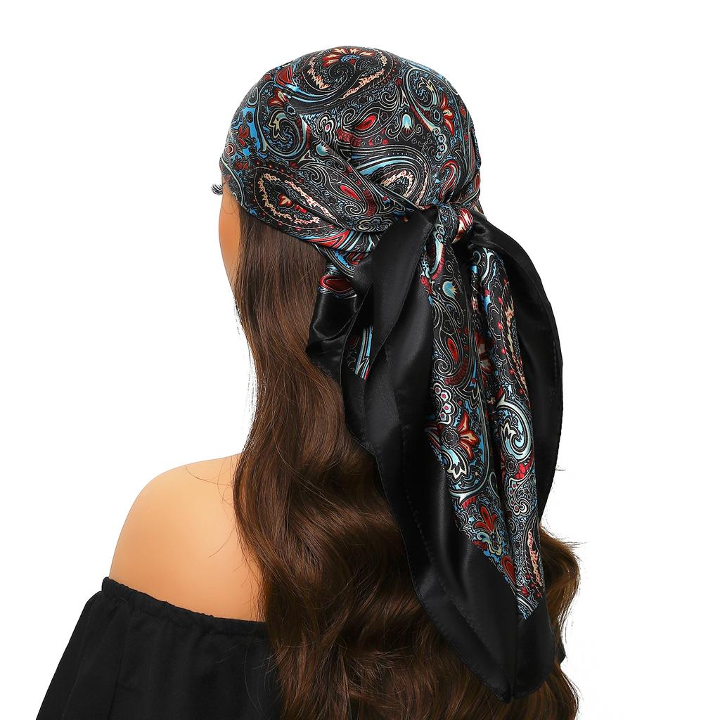 Head Scarf Women Luxury Brand Square 90*90cm Silk Foulard Satin Bandana Cheveux Soft Neckerchief Hijab Hair Scarves For Ladies