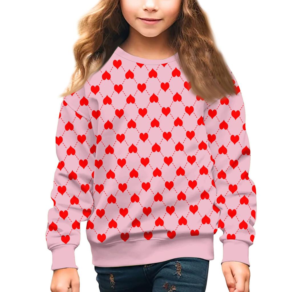 Девочки Круглый вырез Пуловеры для детей День святого Валентина Печатные топы